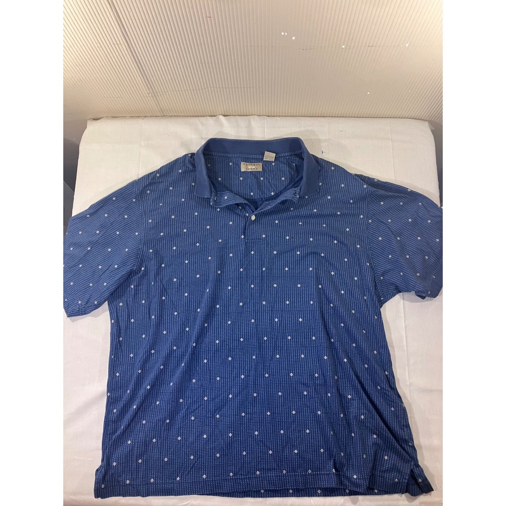 Natural Issue Mens Polo Shirt XL Diamond Pattern Cotton Blend Blue